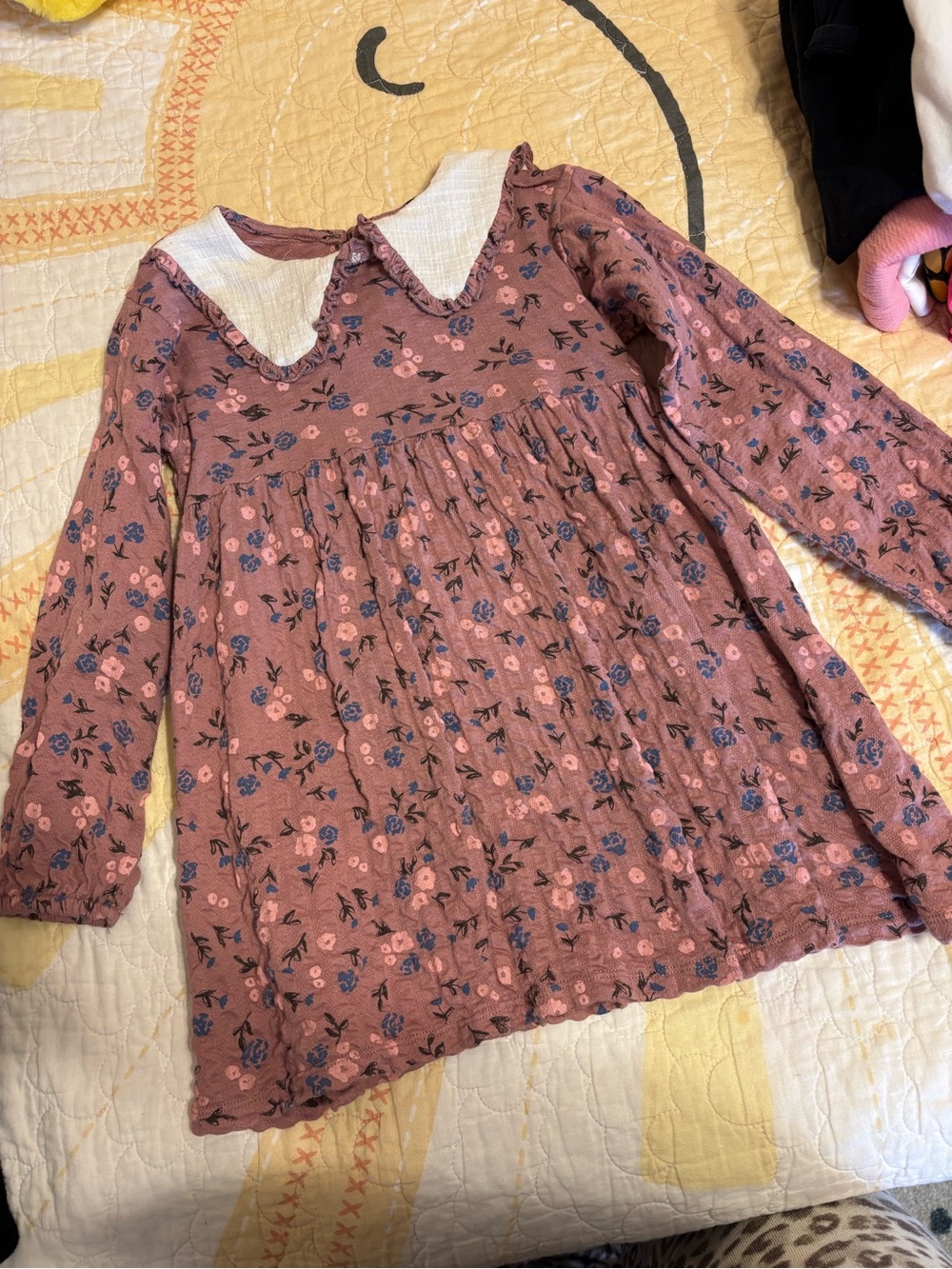 Zara Mauve Pink Floral Long-Sleeve Top with White Peter Pan Collar